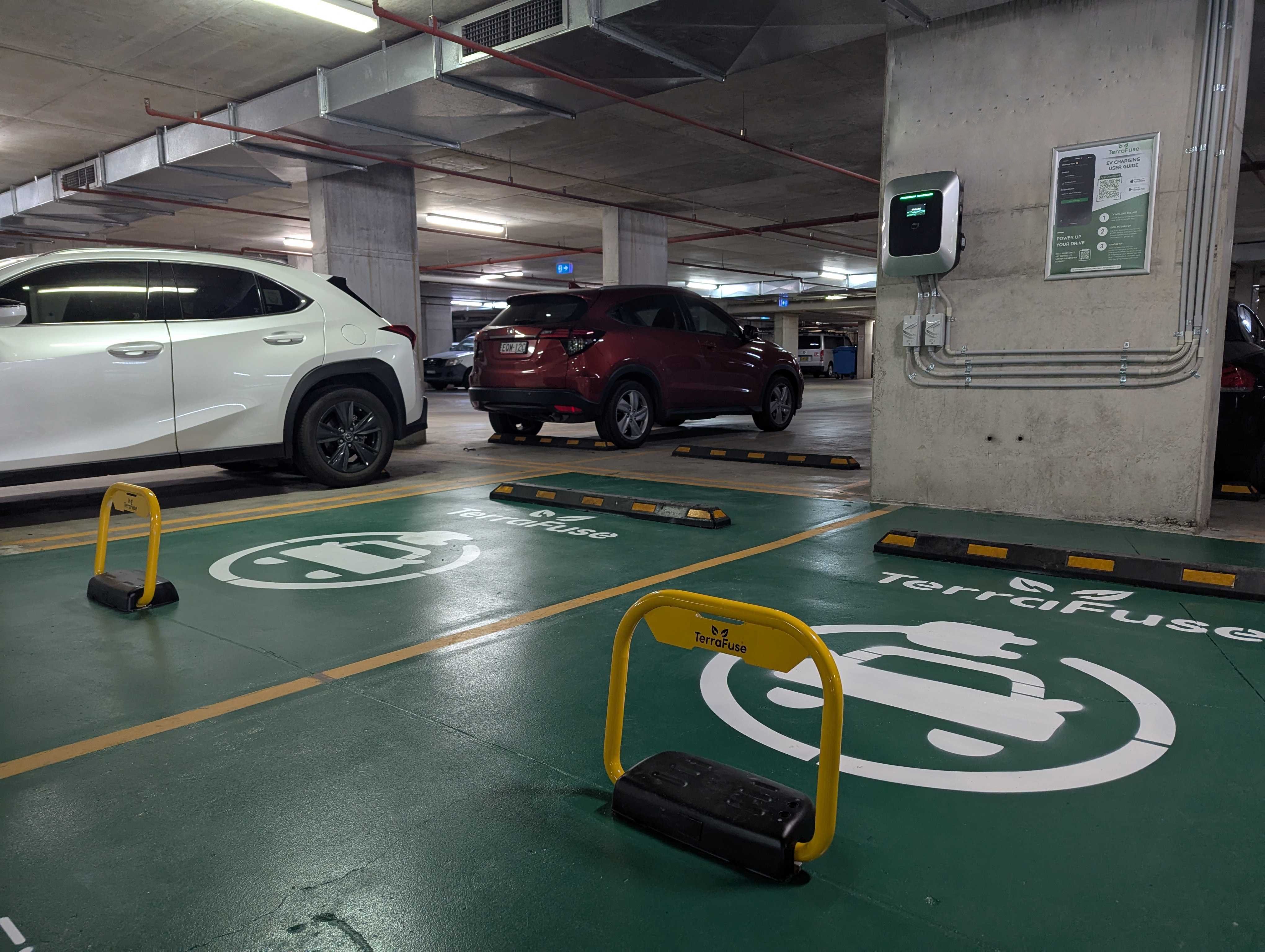 Visitor parking bays with TerraFuse hardwired smart bollards